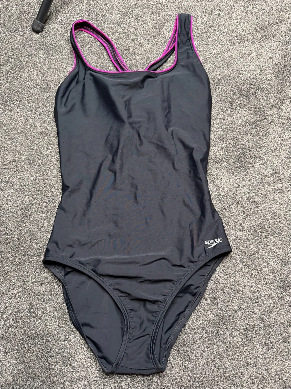 Speedo Black One Piece Swimsuit Pink Trim Women’s Size 12 Athletic Swim Suit - Picture 3 of 6